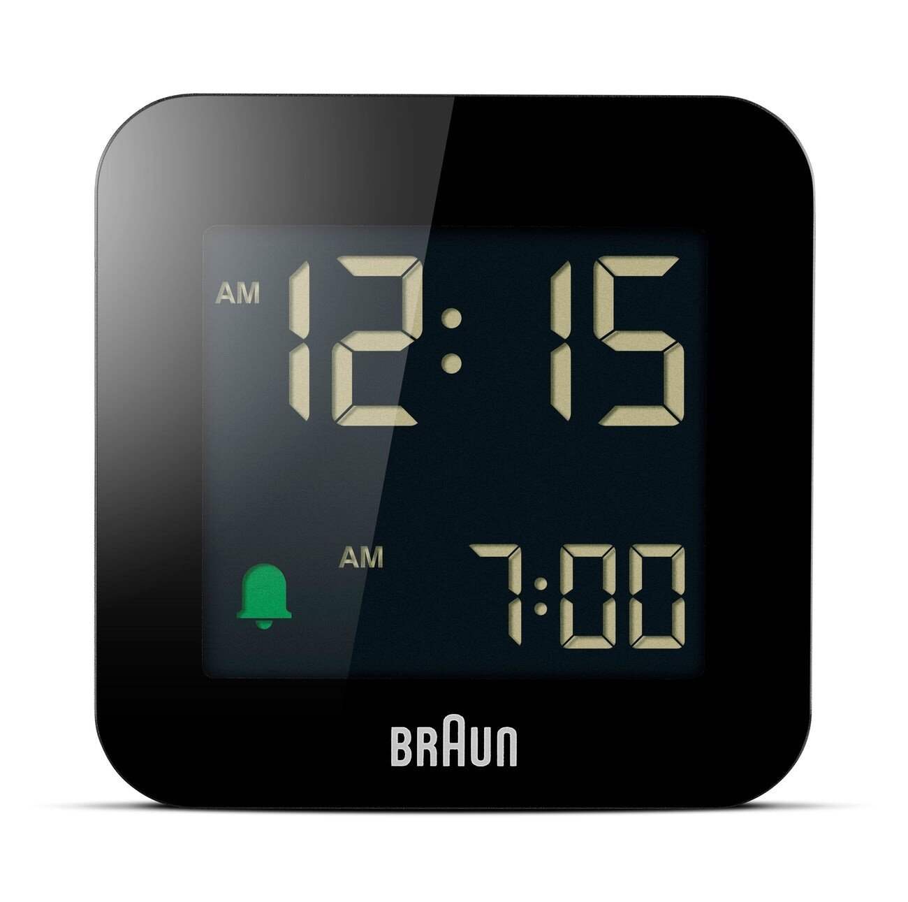 Braun BN-BC08B Black Digital LCD Travel Quartz Alarm Clock Square 2.3"