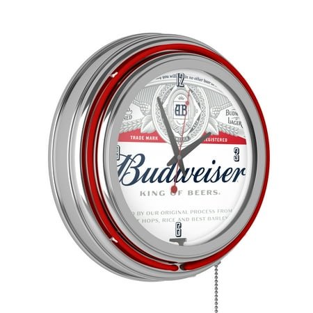 Budweiser Chrome Double Rung Neon Clock - Label Design