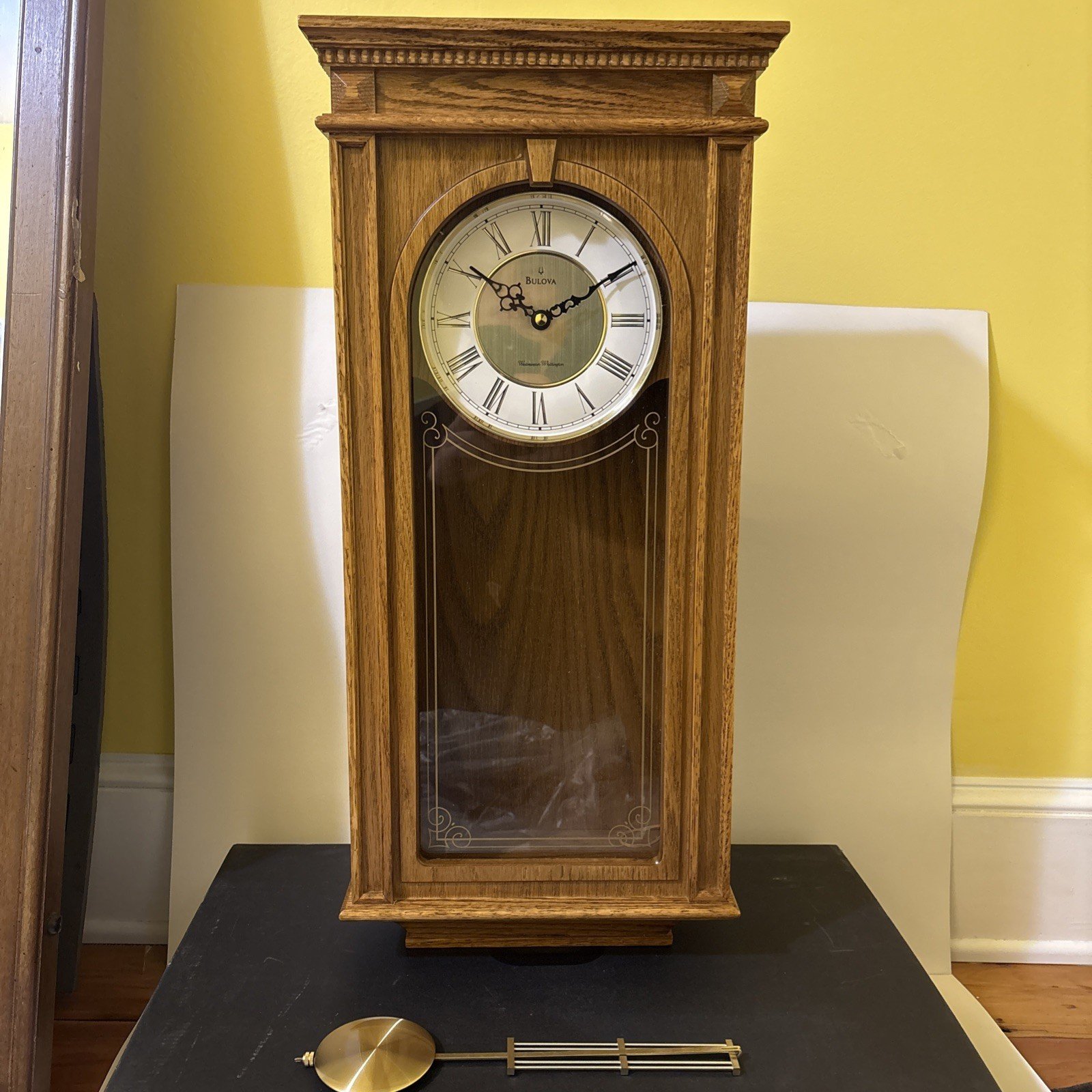 Bulova C4419 Manorcourt Pendulum Chime Wall Clock New In Box