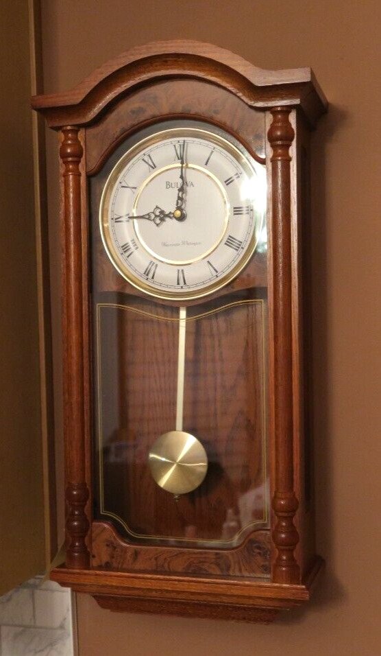 BULOVA C4431 EDENHALL CHIMES PENDULUM WALL CLOCK DARK OAK FINISH w ORIGINAL BOX