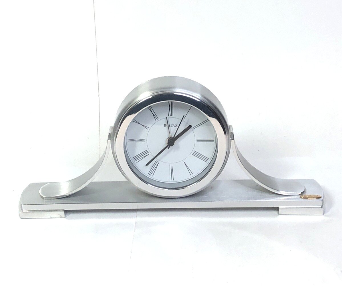 Bulova Sedona B2450 Tabletop Mantle Siemens Brushed Aluminum Alarm Clock Tested