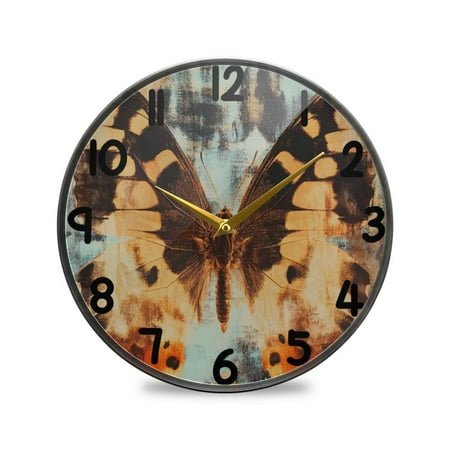 Butterfly Oil Painting Round Acrylic Wall Clock Silent Battery Operated Home Decor for Living Room Bedroom