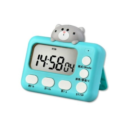 Cartoon Animal Digital Timer Electronic Alarm Clock Countdown Timer Desktop LCD Digital Screen Clock Timer (kitten)