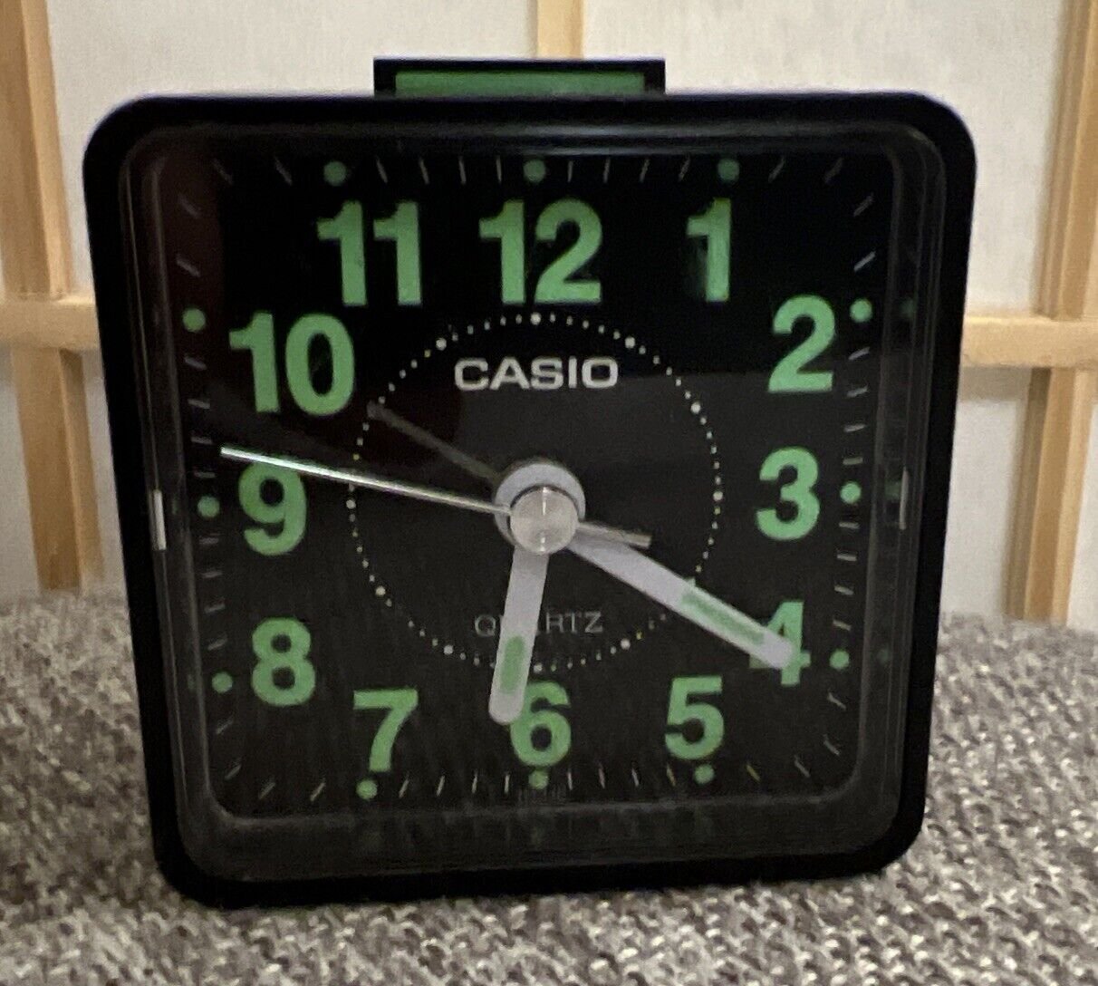 Casio Quartz Neobrite Clock Mini 2.25 x 2.25” Retro Table TQ140 Travel Alarm