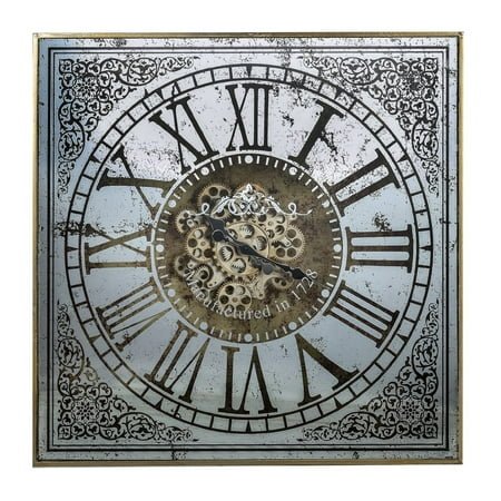 CC Home Furnishings 32 Silver and Gold Antique Square Roman Numeral Wall Clock