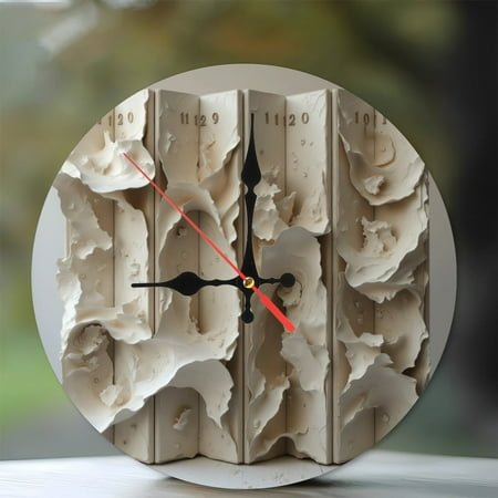 Ceramic Wall Art 10-Inch Silent Wooden Wall Clock, Battery Operated (AA Batteries Not Included), Artistic Home Decor