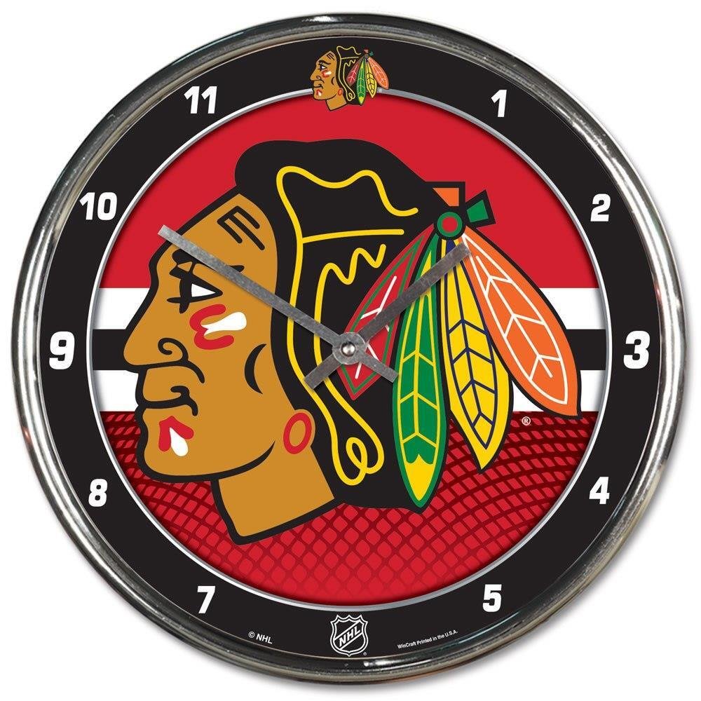 Chicago Blackhawks Chrome Round Wall Clock [NEW] NHL Sign Banner Office Cave