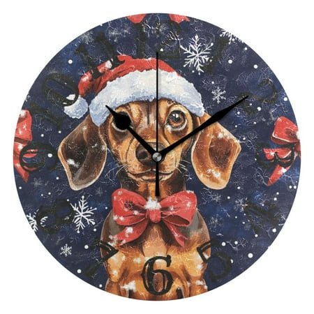 Christmas Dog Ribbons Wall Clock 10 inch Non-Ticking Easy to Read Decorative Clocks for Home Bedroom Living Room
