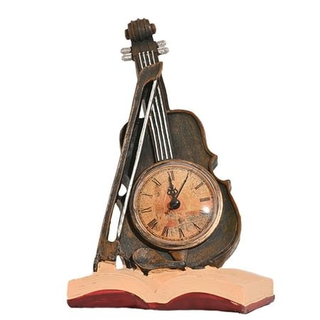 CIYISON Creative Digital Clock Violin Shape Model Figurines Desk Alarm Clock Vintage Decor Guitar Ornament Christmas Decoration