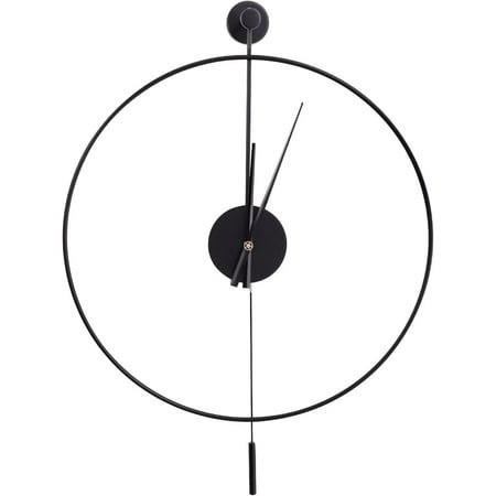 Classical Large Modern Round Wall Clock with Pendulum, Battery Powered Non-Ticking Silent Clock Black for Home Bedroom Study Room Living Room Office - 23.6