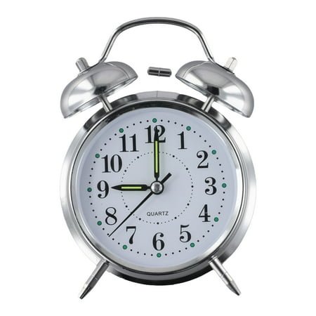 Classic Double Bell Alarm Clock, Traditional Bedside Clock with Luminous Hands,Need Battery, Large Face for Bedroom, Chrome