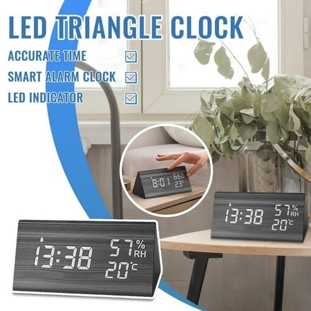 Clearance ，Bamboo Wooden Alarm Clock, Smart LED Digital Clock for Bedroom/Desk with Time, Temperature, Adjustable Brightness, Voice Control, and Humidity Display - Upgraded Design
