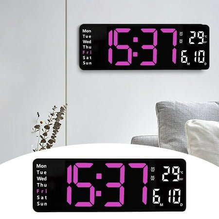 Clock Large LED Digital Wall Clock Temperature Date Day Display USB Remote Control Multi-color