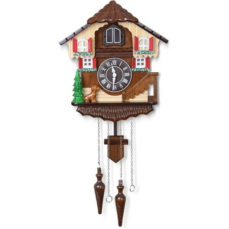 Clock Large Vintage Wall Clock Handcrafted Wood Cuckoo Clock House Home Decor with Singing Bird & A Dogs in Front of The House Decoration