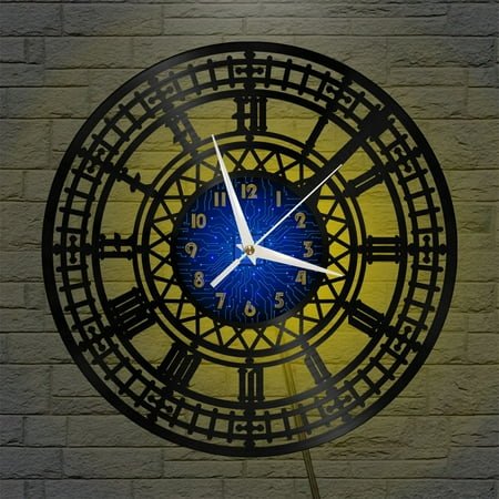 Clock Tower 12 Inch Vinyl Record Wall Clock - Silent, Creative, and Unique Clock for Living Room, Entryway, or Bedroom Decor - Perfect Gift Idea(12 inchs B with LED)