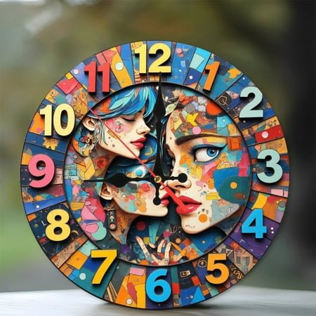 Colorful Abstract Pop Art Clock Wall Decor 10-Inch Silent Wooden Wall Clock, Battery Operated (AA Batteries Not Included), Artistic Home Decor