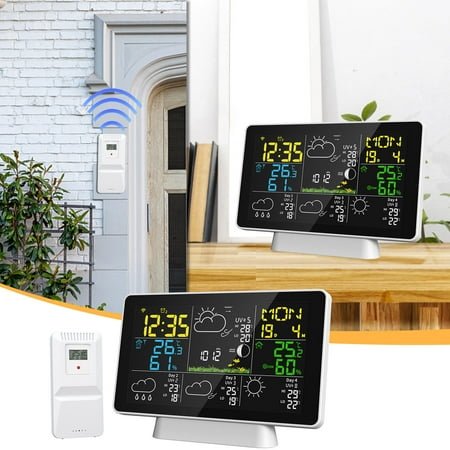 Color Screen Alarm Clock, Wireless WIFI Weather Station, Temperature Humidity Monitoring, Modern Stylish Design, for Home office, Smart Meteorological Clock, Energy Efficient Display, Soulcaz