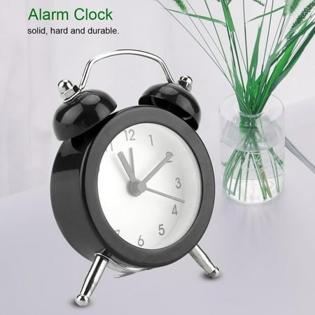 Compact Metal Alarm Clock W/ Battery, Loud Ringer For Bedroom, Travel Students, 3 Display