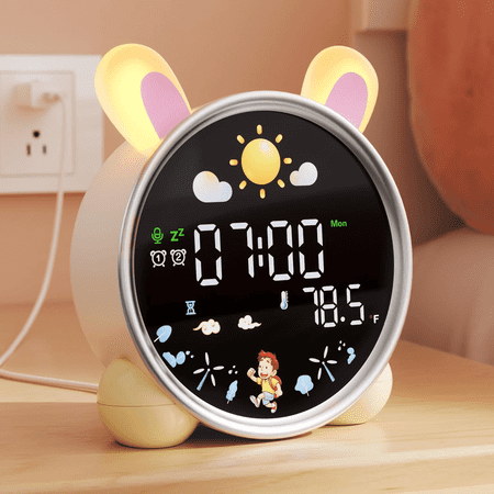 Comzler OK to Wake Alarm Clock for Kids - Cute Kids Room Decor, Stay in Bed Clock for Kids and Sleep Training - Kids Alarm Clock for Girls with Night Light and Sound Machine