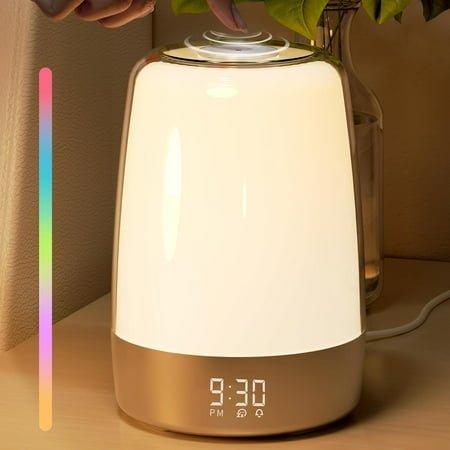 Cotanic Sunrise Alarm Clock, Night Light Wake up Light with Sunrise Simulation, Dimmable Touch Bedsides Lamp 6 RGB Colors 5 Nature Sounds for Bedrooms