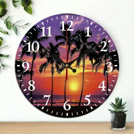 Creowell 10 Inch Palm Trees Print Silent Wall Clock for Home Decor 10x10in