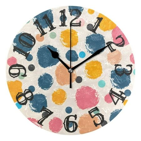 Cute Dots 10 inch Wall Clocks Non Ticking Easy to Read Battery Decorative for Home Bathroom Kitchen Bedroom Living Room