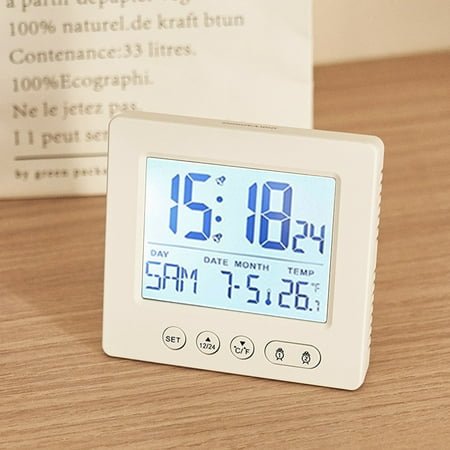 Dadiaei Atomic Digital Alarm Clock, Battery Operated Self-Setting Digital Wall or Desk Clock, Easy to Read Color Display Nightlight with Indoor Temperature and Calendar