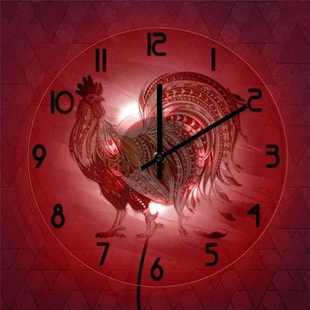 dajkiuy Clearance LED Lights Transparent Acrylic Wall Clock Tribal Fire Red Rooster Design Colorful Clock Decorative Wall Clock