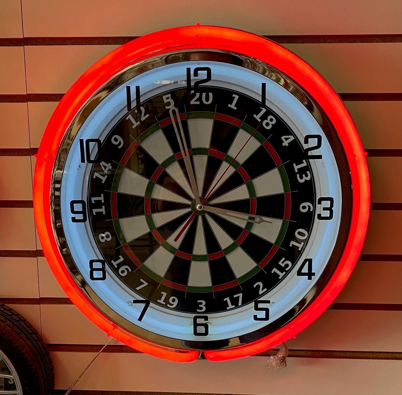 DART DARTBOARD DARTS METAL LARGE DOUBLE RING NEON CLOCK