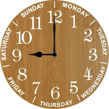 Day of Week Wall Clock, Weekly Wall Clock, Retirement Clocks, 10x10 Battery Powered Silent Non Ticking for Kitchen Living Room Bedroom Man Cave Garage Classroom(Wood)
