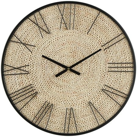 DecMode 24 Brown Dried Plant Coiled Wall Clock with Black Metal Frame