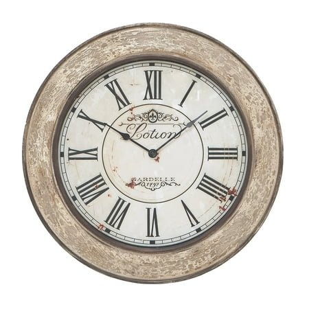 DecMode 24 Cream Wooden Distressed Wall Clock