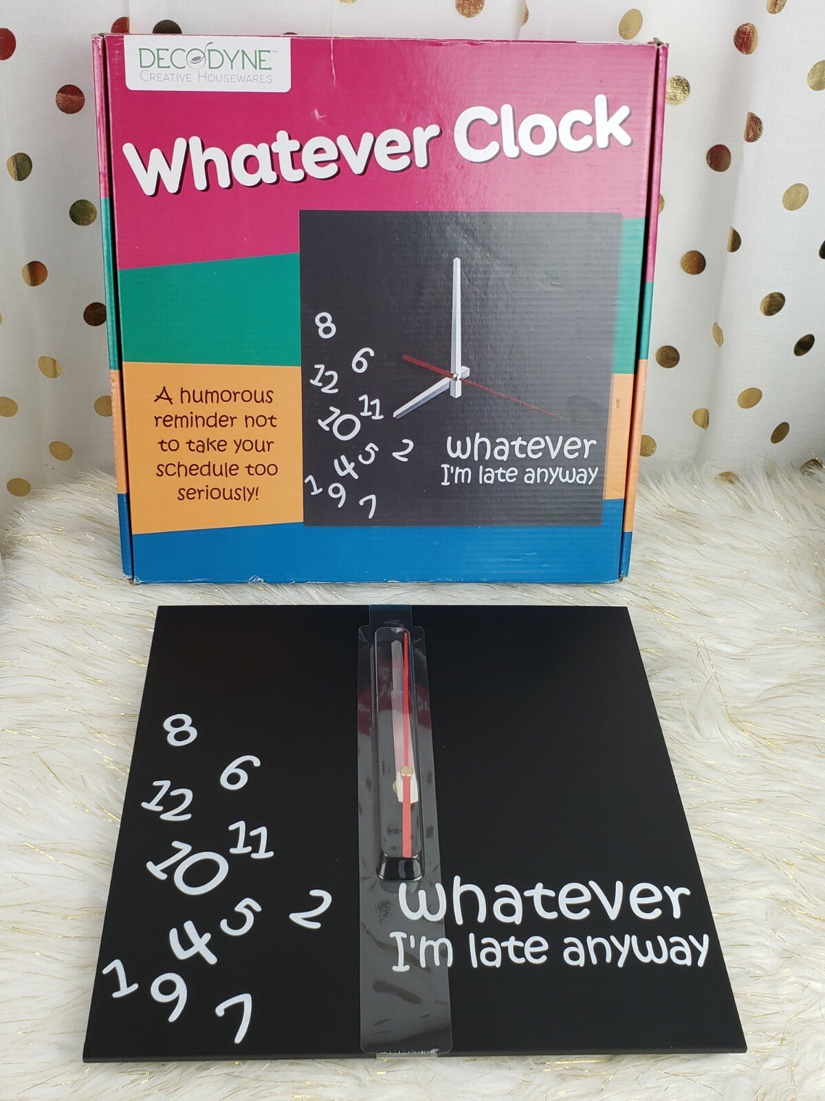 Decodyne Black Square Whatever I'm Late Wall Clock