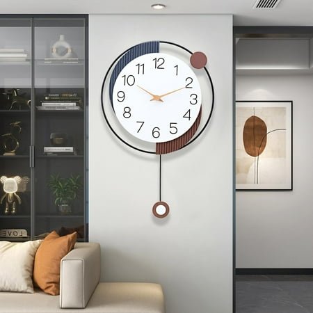 Decorative Silent Quartz Wall Clock with Pendulum, Battery Operated, Large 13x20 inch for Living Room, Kitchen, Home, Bathroom, Bedroom Wall Decor