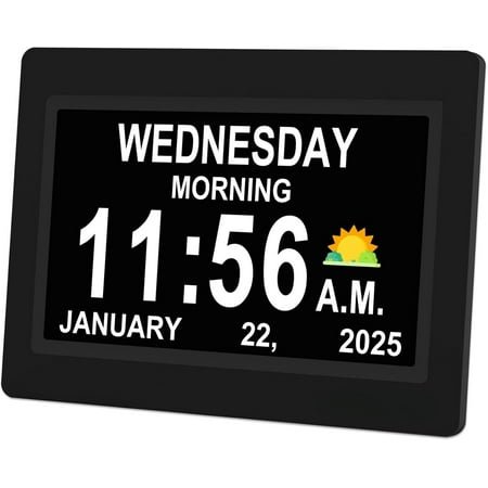 Dementia Clocks, Large Display Calendar Alarm Clock with Auto DST for Seniors, 5 Display Modes Large Font Digital Clock with Custom Alarms Day Date Clocks. (10 Inch Black)
