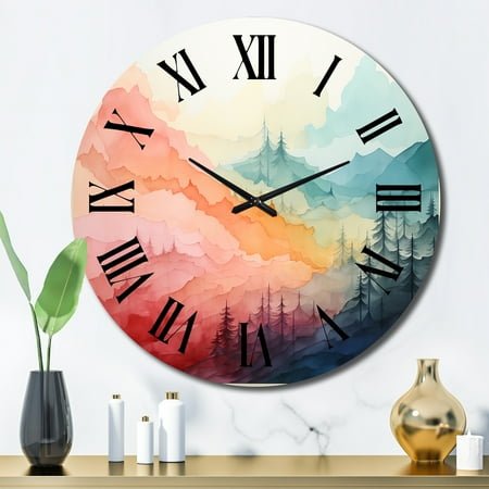Designart Colorful Contemporary Art Countryside Oversized Wall Clock