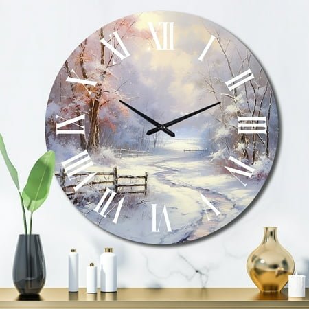 Designart Frosty River Hush Landscapes Oversized Wall Clock