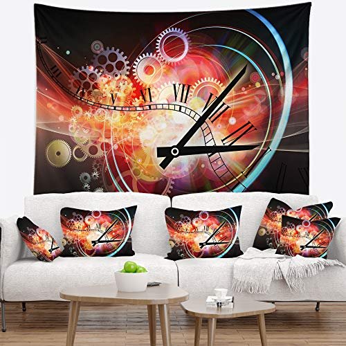 Designart ' Interesting Clock' Contemporary Tapestry Blanket Décor Wall Art for Home and Office, Created On Lightweight Polyester Fabric Medium: 39 in. x 32 in