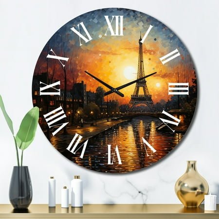 Designart Paris Golden Sunset French Architecture Oversized Wall Clock
