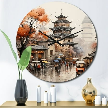 Designart Silk Road China Art painting III Cityscapes Oversized Wall Clock