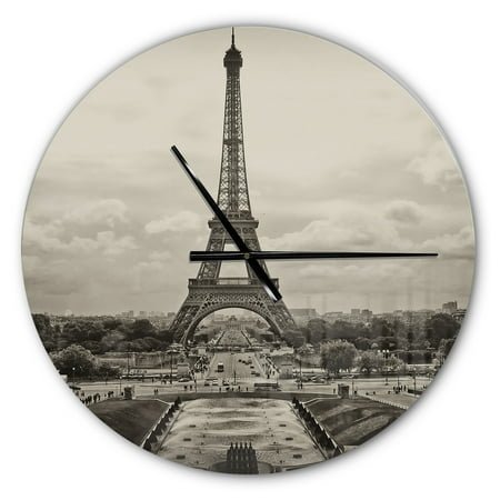 Designart 'Vintage View of Paris France ' Industrial wall clock