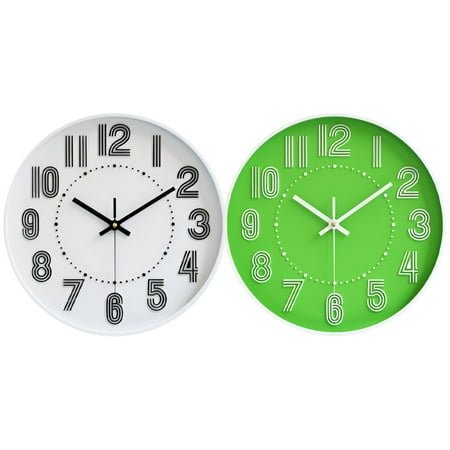 DESIGNICE 2Pcs Wall Clock,Streamlinedframe Modern Wall Clock,Contemporary Feel Bathroom Clock,White&Green,12In