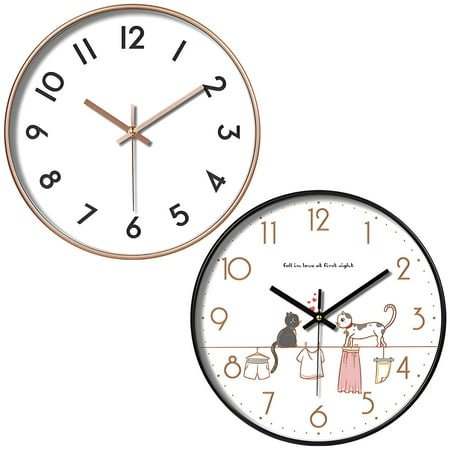 DESIGNICE 2Pcs Wall Clock,Unique Clock Modern Wall Clock,Creative Time Bathroom Clock,Combination Style1,12In