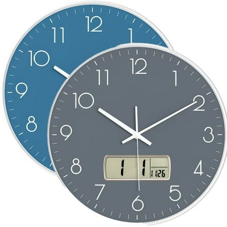 DESIGNICE 2Pcs Wall Clock,Whisper-Quiet Technology Modern Wall Clock,Night Energy Saver Bathroom Clock,Combination Style1,12In