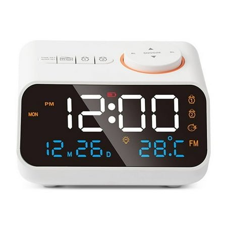 DESIGNICE Digital Calendar Real - Time Temp Humidity Monitoring Alarm Clocks for Bedside Radio Program Access Radio Alarm Clock White