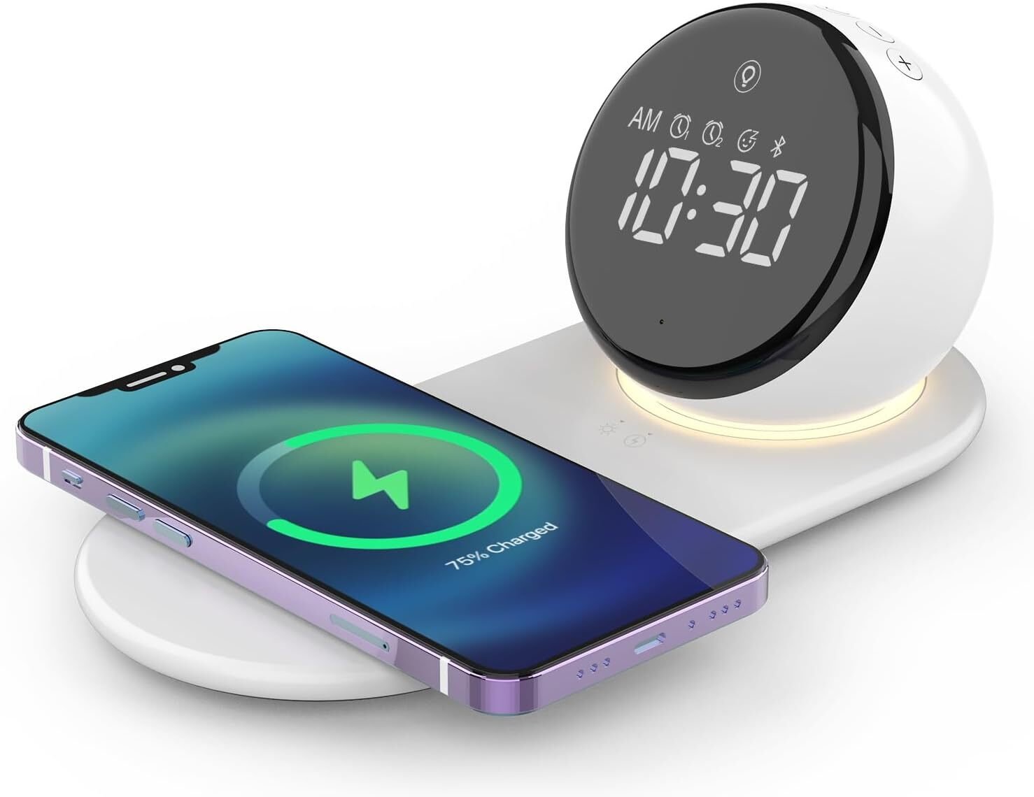 Digital Alarm Clock, 15 Watt Wireless Charger, 20 Noise Levels, 3 Level Dimmable