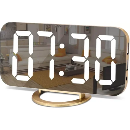 Digital Alarm Clock 6.2 Large Led Mirror Display Dual Usb Charger Port Clocks