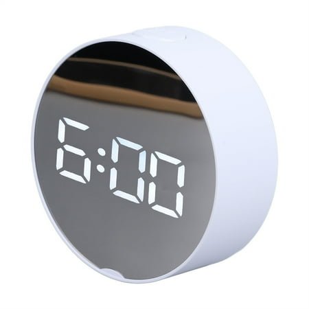 Digital Alarm Clock, Big Round Screen LED Mirror Alarm Clock for Bedroom, Bedroom Decor Aesthetic for Home, Office (White)