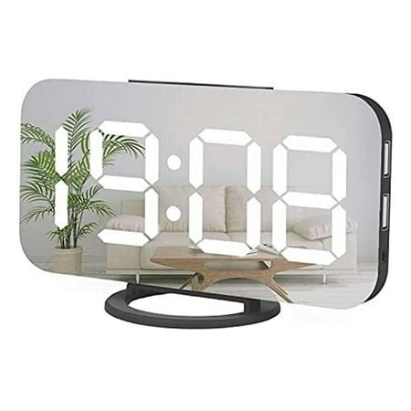 Digital Alarm Clock, Large Mirror LED Display, Large Numbers, Dim Light Mode, 2 USB Charging Ports, Great for Bedroom Decor