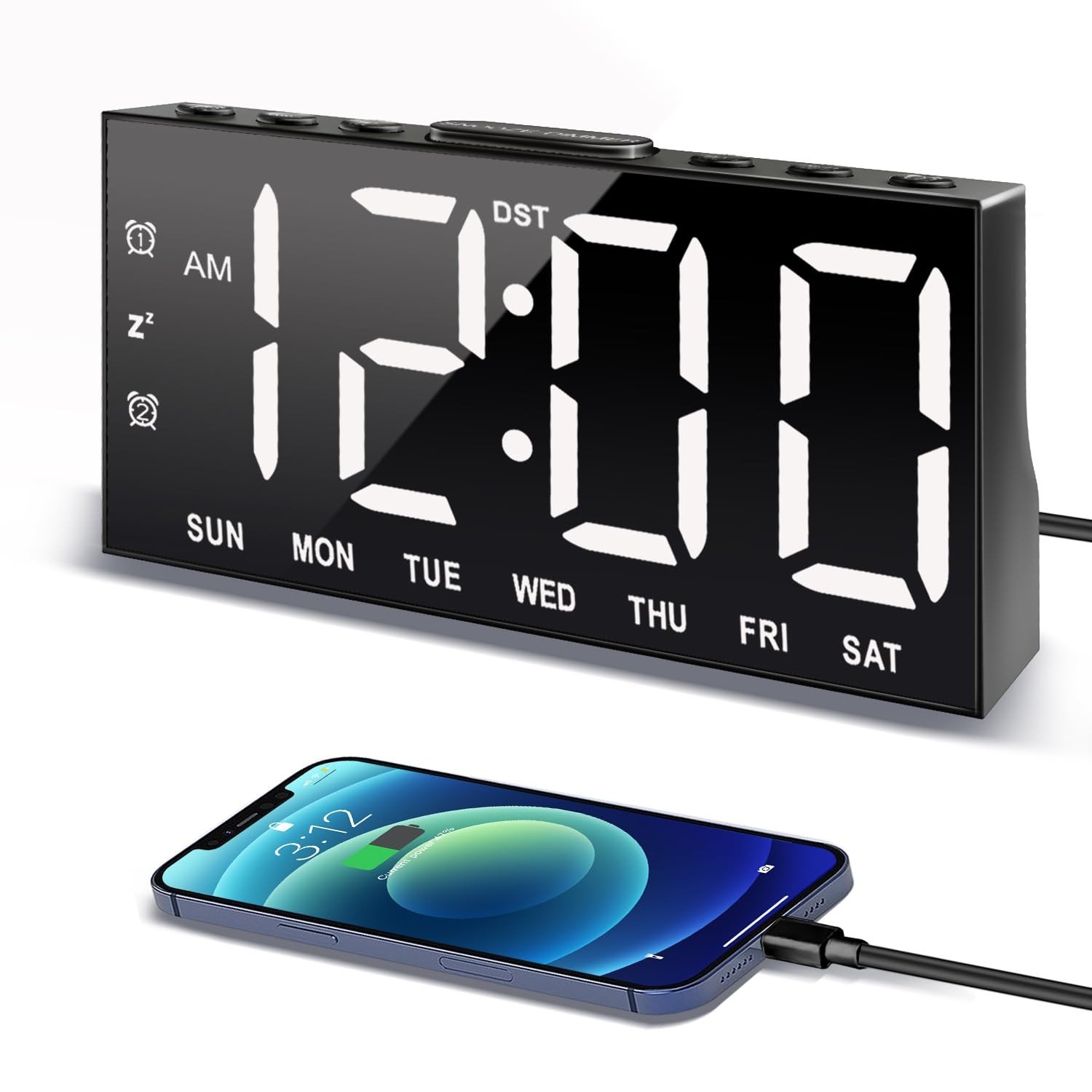 Digital Alarm Clock with Large Display Big Bold Numbers, Dimmer, 2 USB Chargi...